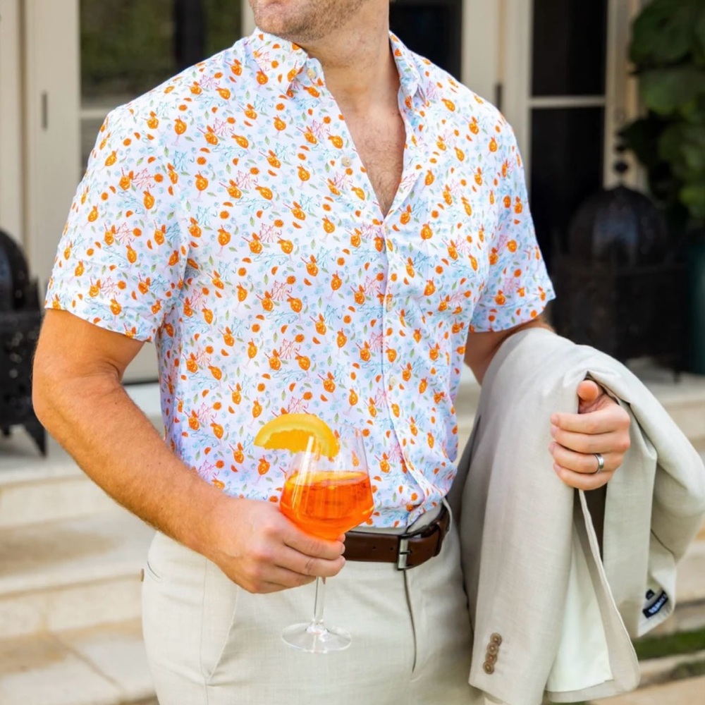 Kenny Flowers “The Seaside Spritz” (Aperol Spritz) Short-Sleeve Button Up Shirt